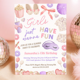 Cute Pink and Purple Slumber Party Birthday Einladung