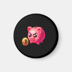 Cute Pink Angry Piggy Bank Holding Gold Bitcoin Co Magnet