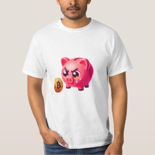 Cute Pink Angry Piggy Bank Holding Gold Bitcoin Co T-Shirt