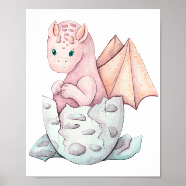 Cute Pink Baby Dragon Hatching Art  Poster (Vorne)