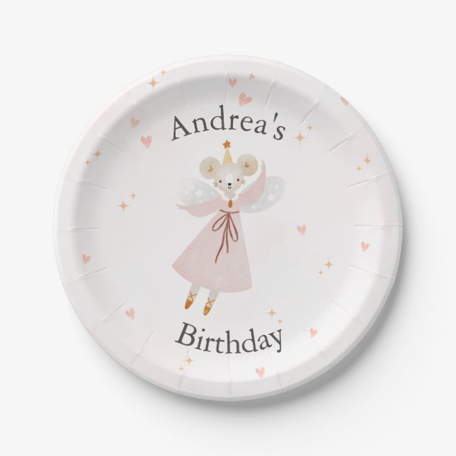 Cute Pink Baby Mouse Birthday Plates Pappteller (Vorderseite)