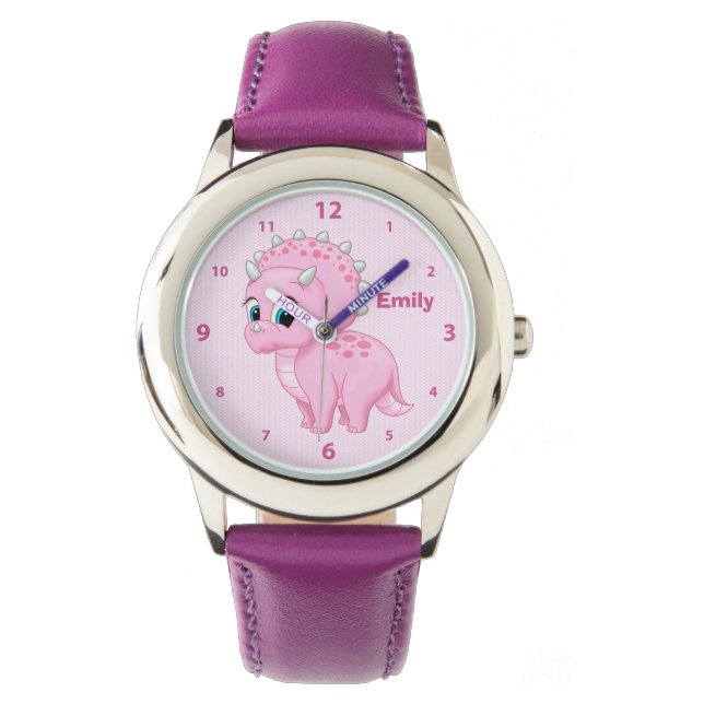 Cute Pink Baby Triceratops Dinosaur Armbanduhr (Vorderseite)