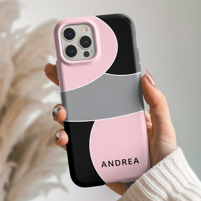 Cute Pink Black Grey Shapes Personalized  iPhone 16 Hülle (Von Creator hochgeladen)
