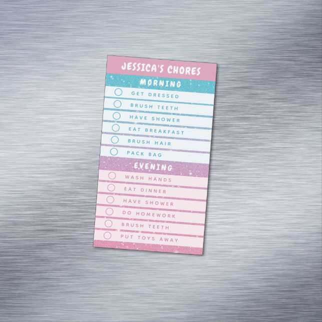 Cute Pink Blue Glitter Kids Daily Chores Magnet (Beispiel)