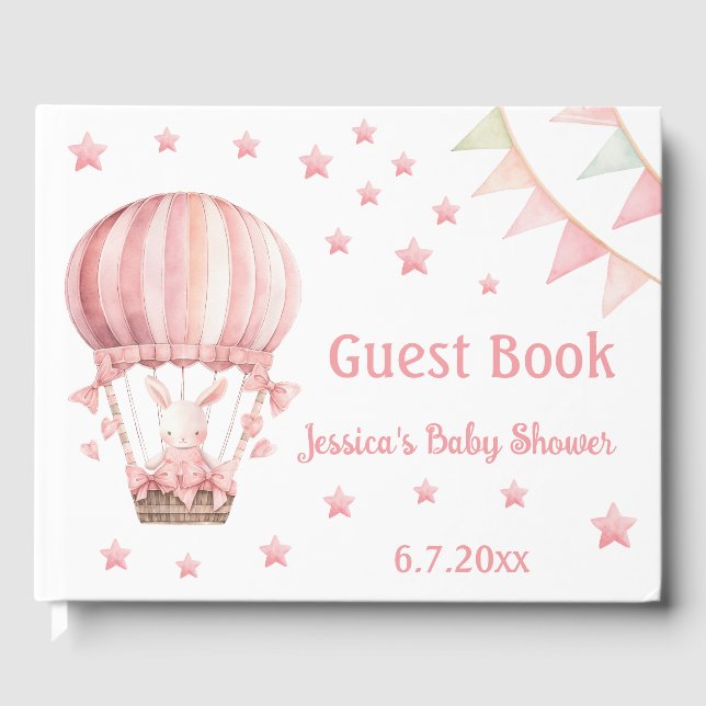 Cute Pink Blush Bunny Baby shower Livre d'invité (Recto)