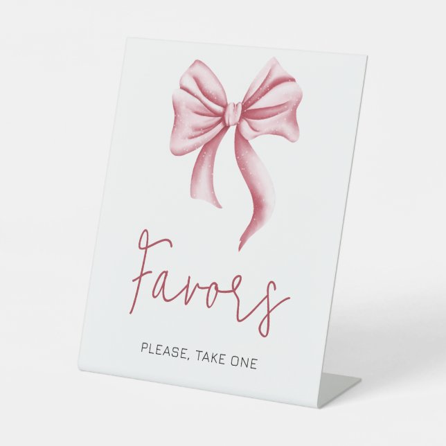 Cute Pink Bow Favor Gifts Sockelschild (Vorderseite)