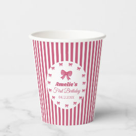 Cute Pink Bow First Birthday  Pappbecher