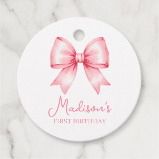 Cute Pink Bow Girl First Birthday Geschenkanhänger