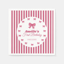 Cute Pink Bow Girl First Birthday  Serviette