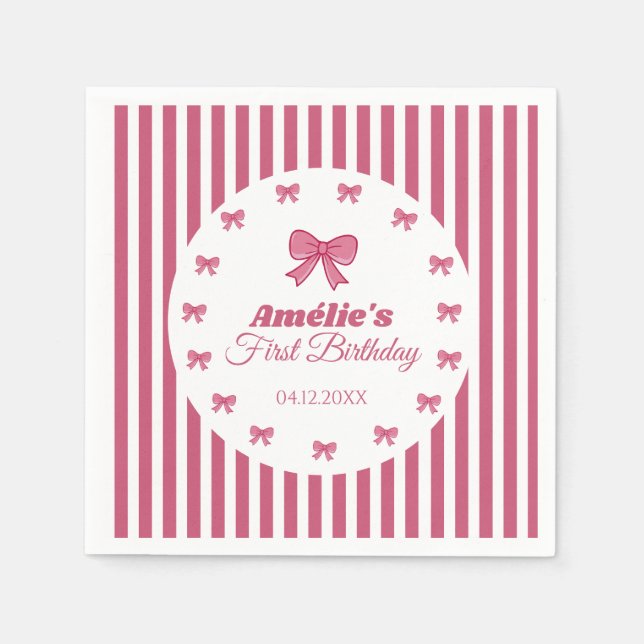 Cute Pink Bow Girl First Birthday  Serviette (Vorderseite)