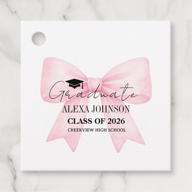 Cute Pink Bow Graduation Cap Graduate Geschenkanhänger (Vorderseite)