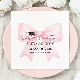 Cute Pink Bow Graduation Cap Graduate Serviette