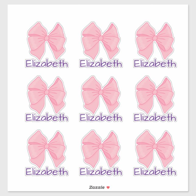 Cute Pink Bow Purple Girl's Name Aufkleber (Blatt)