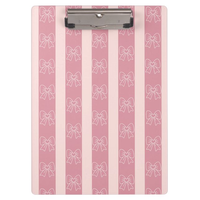 Cute Pink Bow Stripe Pattern – Girly Aesthetic Klemmbrett (Vorderseite)