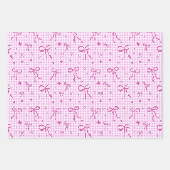 Cute Pink Bow Wrapping Paper Geschenkpapier Set (Vorderseite)