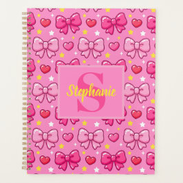 Cute Pink Bows and Hearts Personalized Monogram Planer