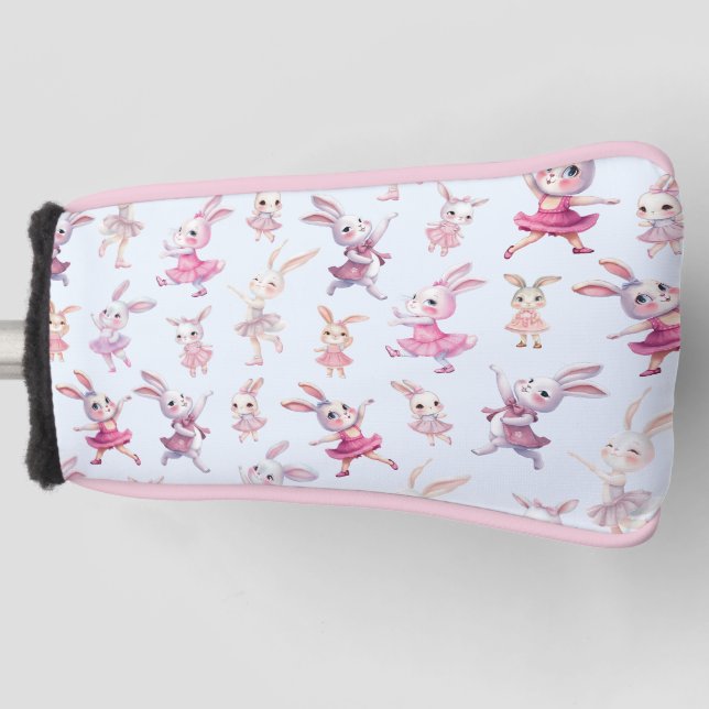 Cute Pink Bunnies Dancing Pattern Golf Headcover (Vorderseite)