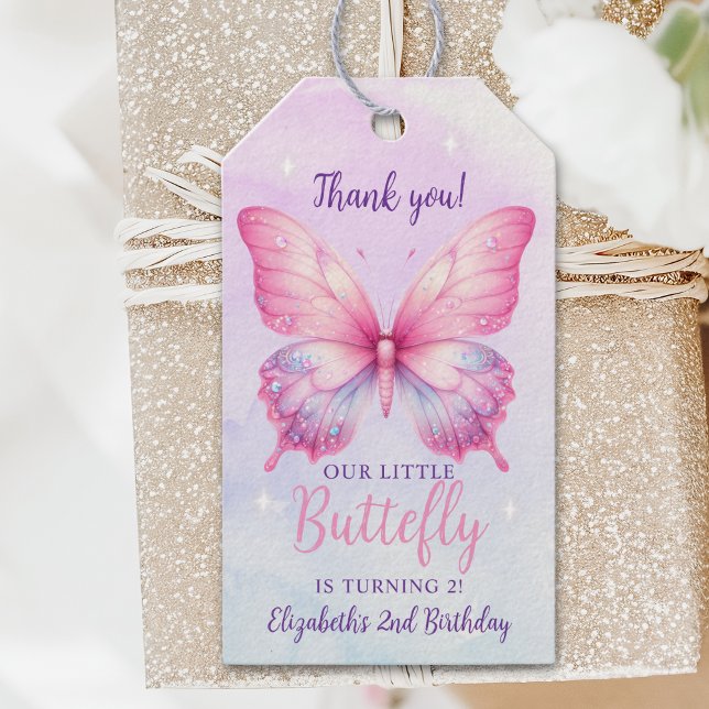 Cute Pink Butterfly Birthday Girl Party Geschenkanhänger (Von Creator hochgeladen)