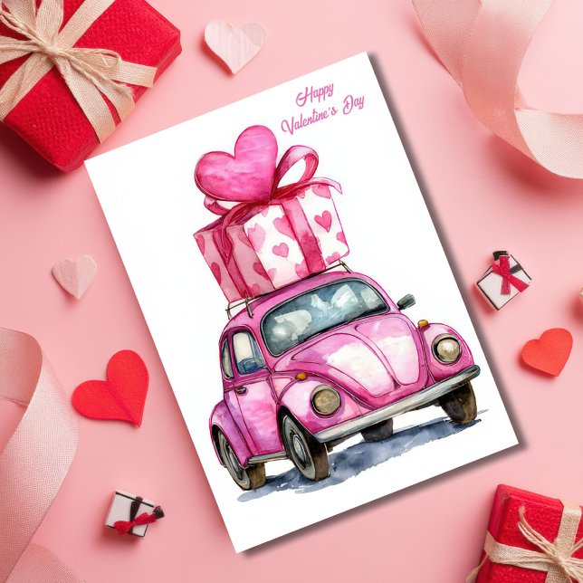 Cute Pink Car Valentine`s Day Card  Karte (Von Creator hochgeladen)