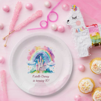 Cute Pink Castle Girls Fairytale Birthday Pappteller
