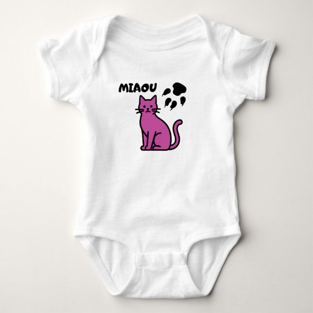 Cute Pink Cat “MIAOU” Baby Bodysuit Baby Strampler (Vorderseite)