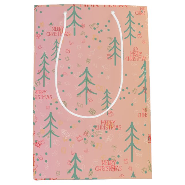 Cute Pink Christmas Mittlere Geschenktüte (Vorderseite)