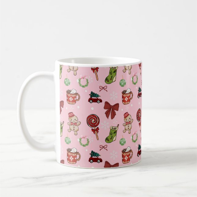 Cute Pink Christmas Seamless Pattern Kaffeetasse (Links)