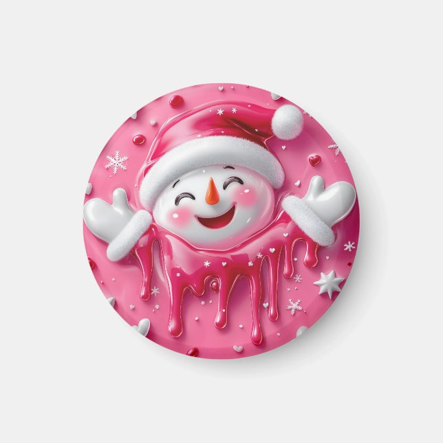 Cute Pink Christmas Snowman Magnet (Devant)