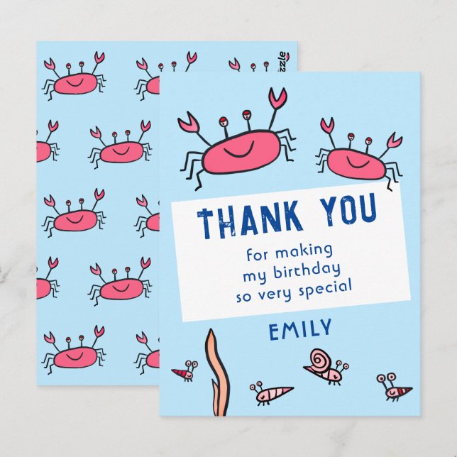 Cute Pink Crab Sea Animals Girl Birthday Thank you Postkarte (Vorne/Hinten)