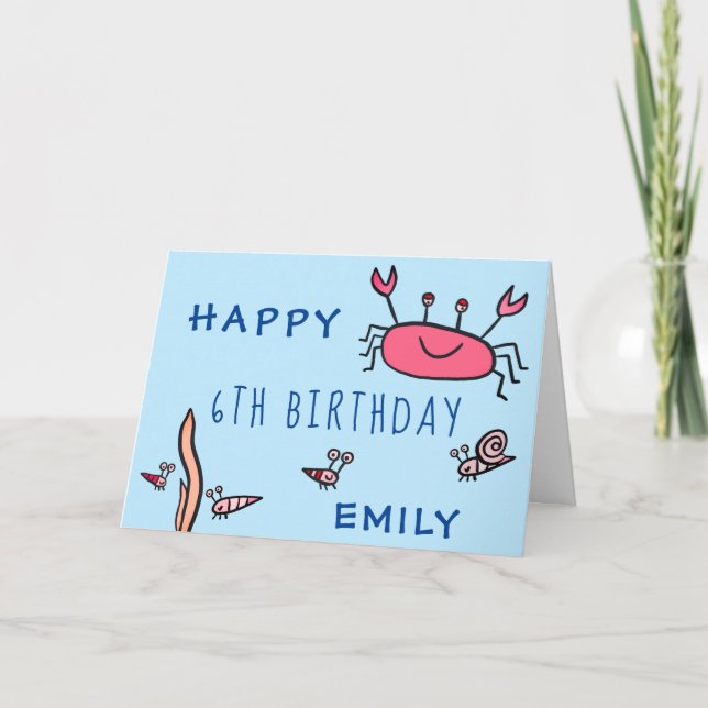 Cute Pink Crab Sea Animals Girl Happy Birthday   Karte (Vorderseite)