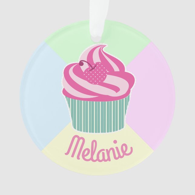 Cute Pink Cupcake Pastel Colors Personalised  Ornament (Vorderseite)