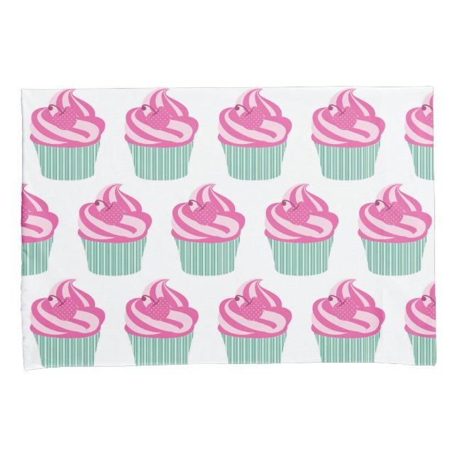 Cute Pink Cupcakes Pattern Pastel Pink and White Kissenbezug (Vorderseite-Rechts)