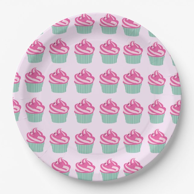 Cute Pink Cupcakes Pattern Pastel Pink Pappteller (Vorderseite)
