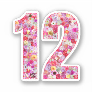 Cute Pink Decorative Botanical Floral Number 12 Aufkleber