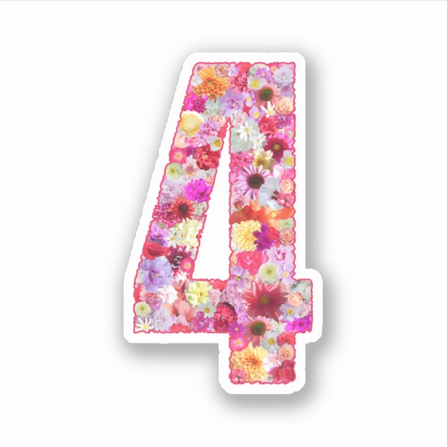 Cute Pink Decorative Botanical Floral Number 4 Aufkleber (Vorderseite)