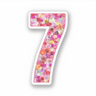 Cute Pink Decorative Botanical Floral Number 7 Aufkleber