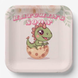 Cute Pink Dino Hatching Soon Pappteller