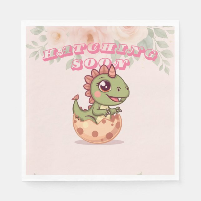Cute Pink Dino Hatching Soon Serviette (Vorderseite)