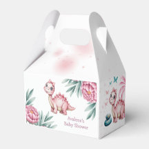 Cute Pink Dinosaur and Peony Baby Shower