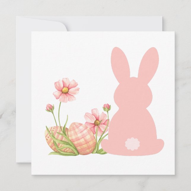 Cute Pink Easter Bunny with Spring Flowers  Einladung (Vorderseite)