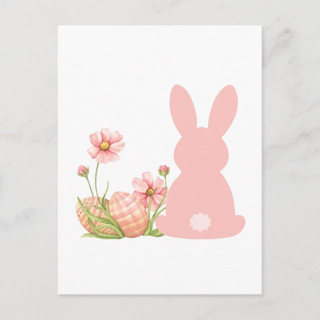 Cute Pink Easter Bunny with Spring Flowers  Postkarte (Vorderseite)