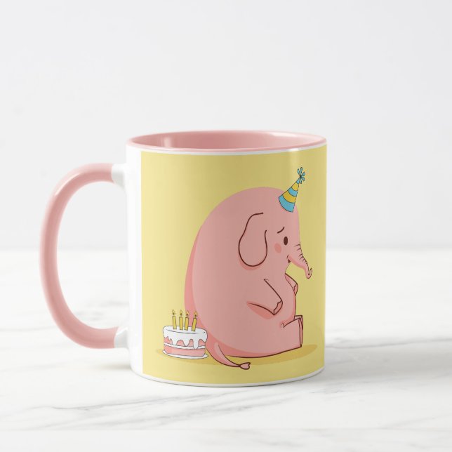 Cute Pink Elephant Birthday Mug – Custom Name Gift (Gauche)