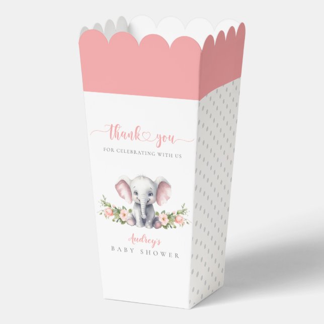 Cute Pink Elephant Floral Baby Girl Shower Geschenkschachtel (Vorderseite)