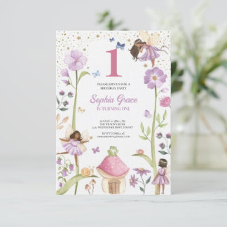 Cute Pink fairy Coquette primer cumpleaños Einladung