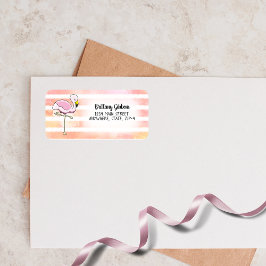 Cute Pink Flamingo Stripes Return Address Adressaufkleber
