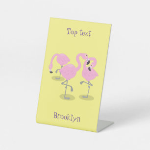 Cute pink flamingo trio cartoon illustration sockelschild