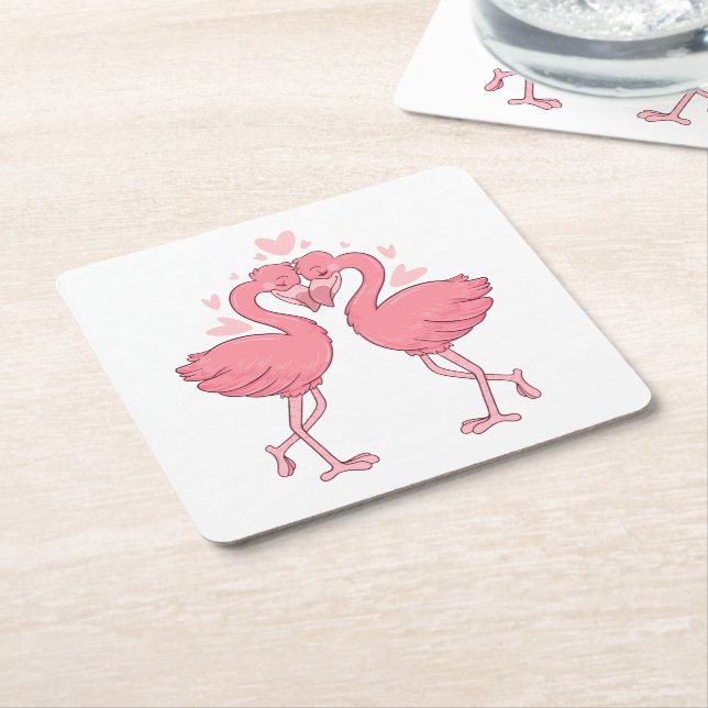Cute Pink Flamingo Tropical Beach Wedding Rechteckiger Pappuntersetzer (angewinkelt)