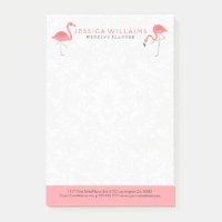 Cute pink Flamingo White Damasks Background