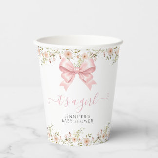 Cute Pink Floral Bow Spring Baby Girl Shower Pappbecher
