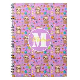 Cute Pink Floral Sloth Pattern Notizblock